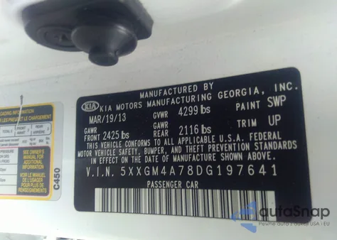 2013 Kia Optima Lx z USA, uszkodzony, nr VIN 5XXGM4A78DG197641